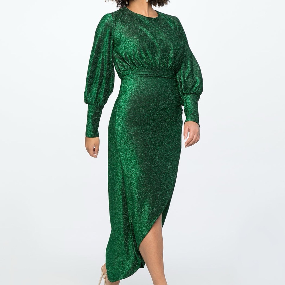 Elegant Green Glitter plus/curve Women's Dress